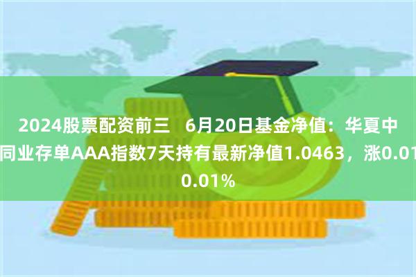 2024股票配资前三   6月20日基金净值：华夏中证同业存单AAA指数7天持有最新净值1.0463，涨0.01%